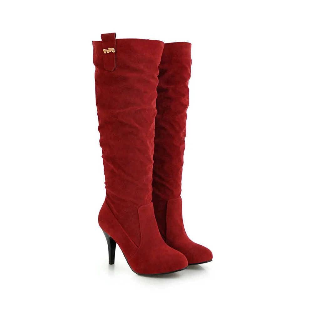Autumn And Winter Suede High Heel Pointed Knee High Boots