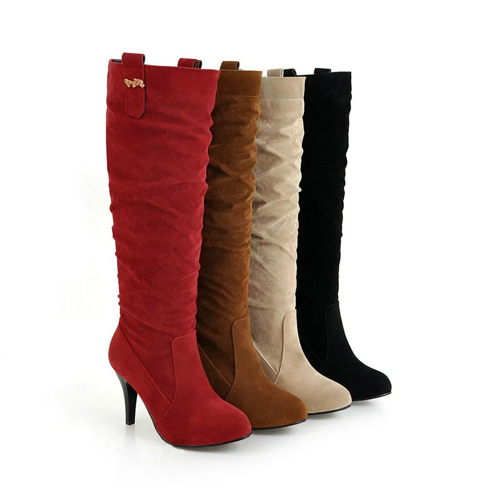 Autumn And Winter Suede High Heel Pointed Knee High Boots