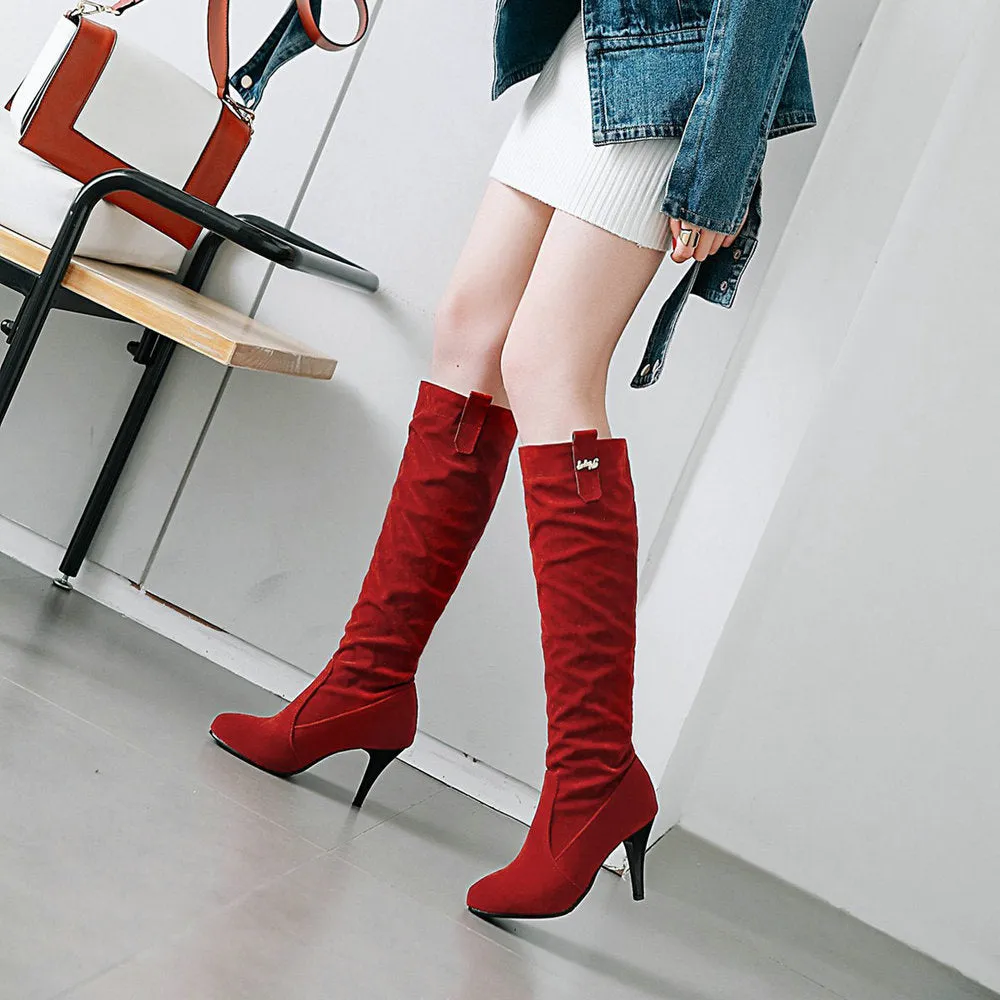 Autumn And Winter Suede High Heel Pointed Knee High Boots