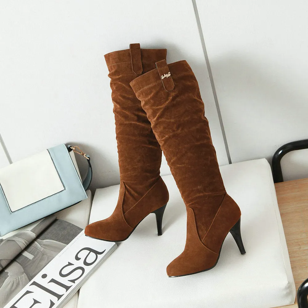 Autumn And Winter Suede High Heel Pointed Knee High Boots