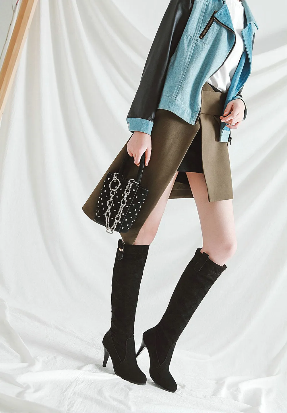 Autumn And Winter Suede High Heel Pointed Knee High Boots