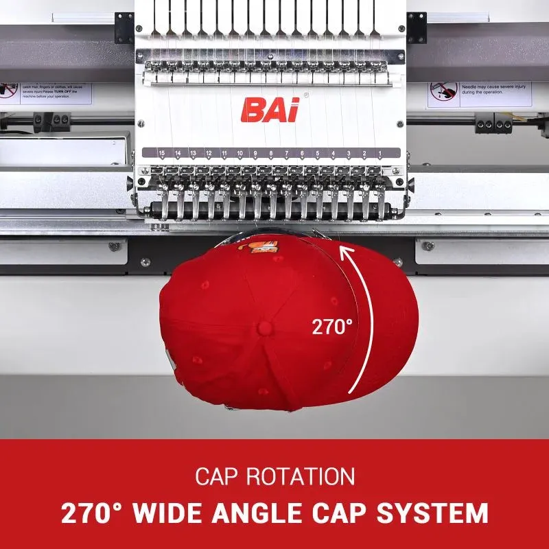 BAi VISION Two Head 15 Needle Embroidery Machine with Deluxe Mighty Hoop Bundle