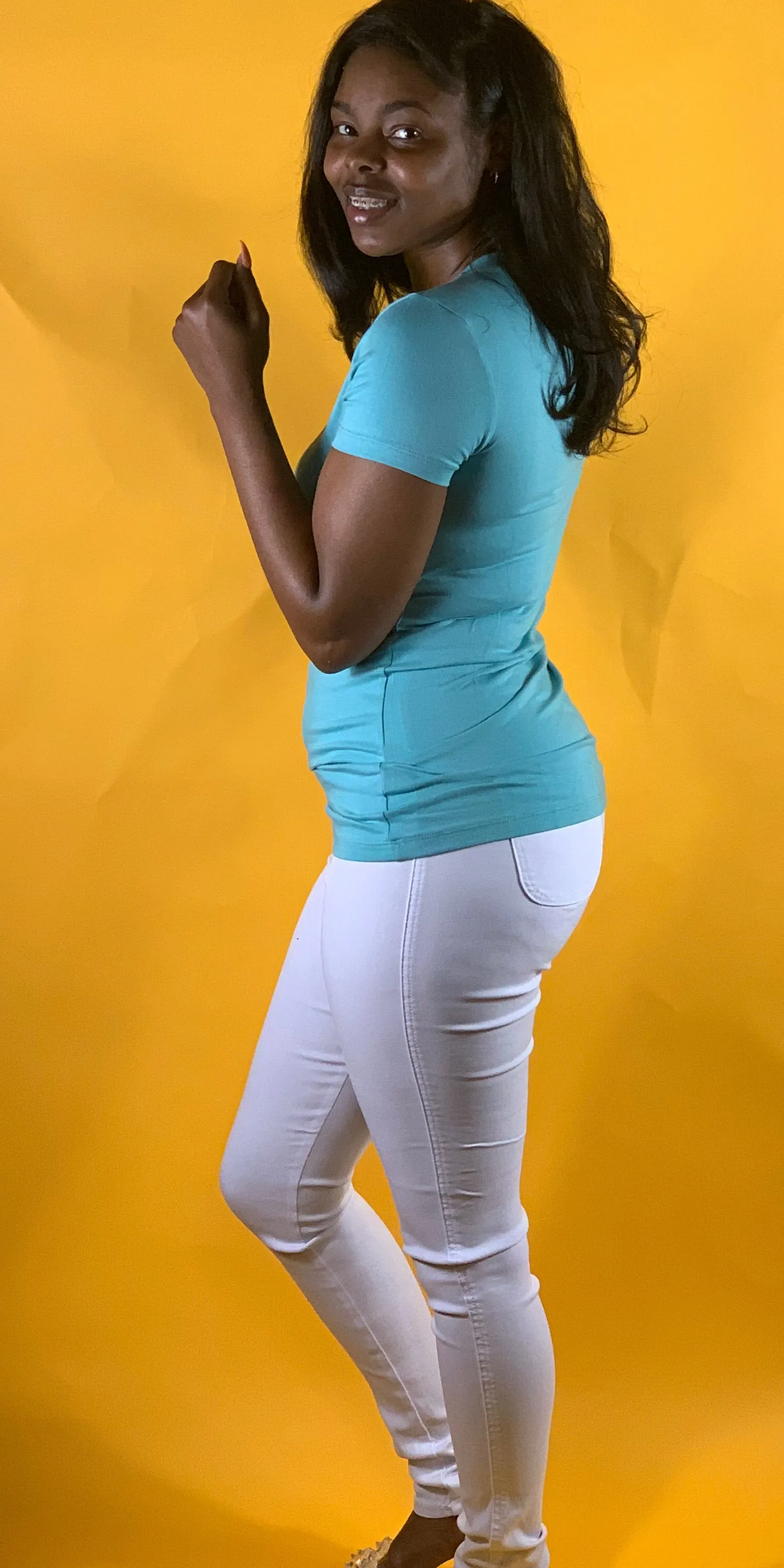 Basic Short Sleeve V-neck T-Shirt Ash Blue