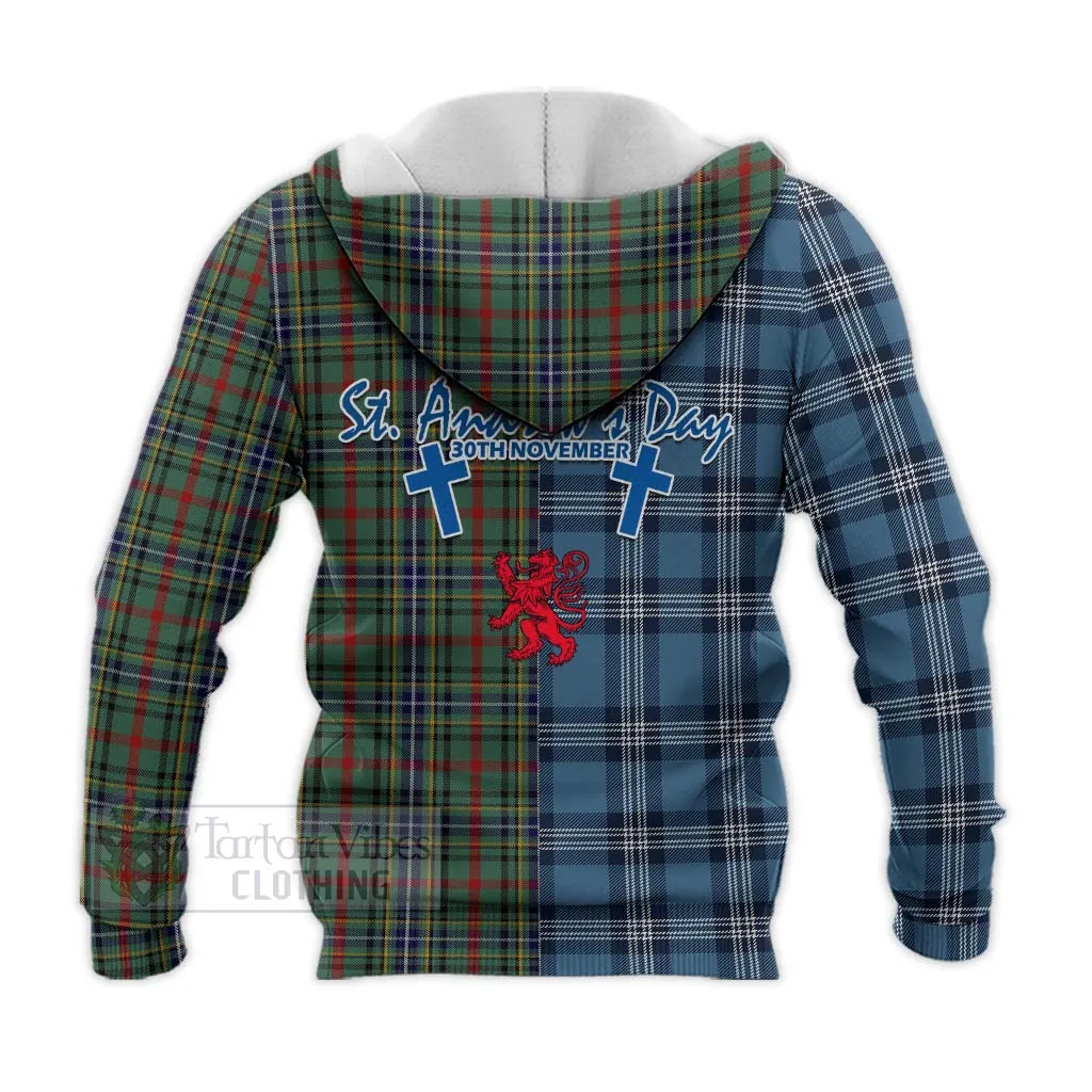 Bisset Tartan Knitted Hoodie Happy St. Andrew's Day Half Tartan Style