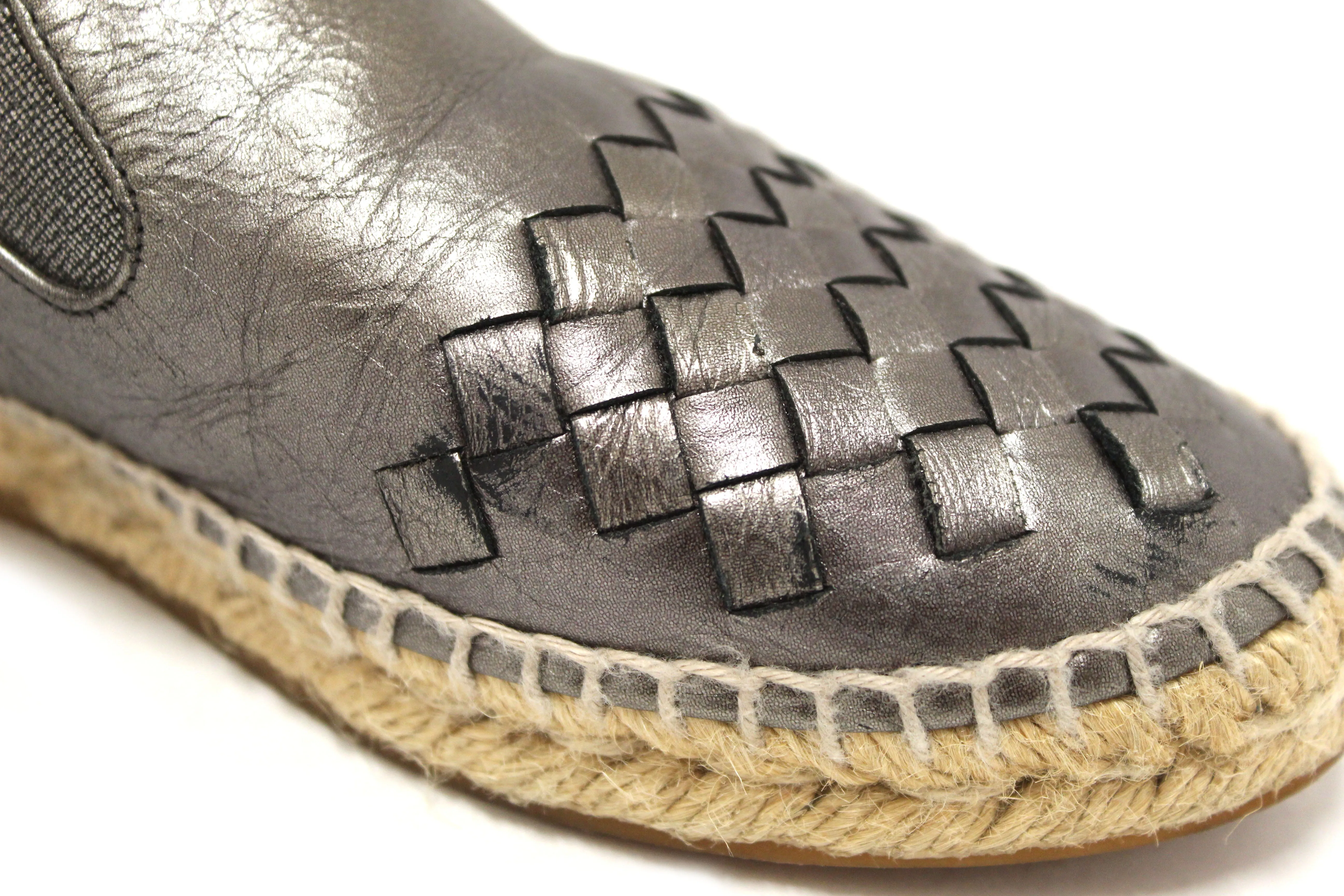 Bottega Veneta Metallic Intrecciato Leather Slip On Espadrille Flats Size 36