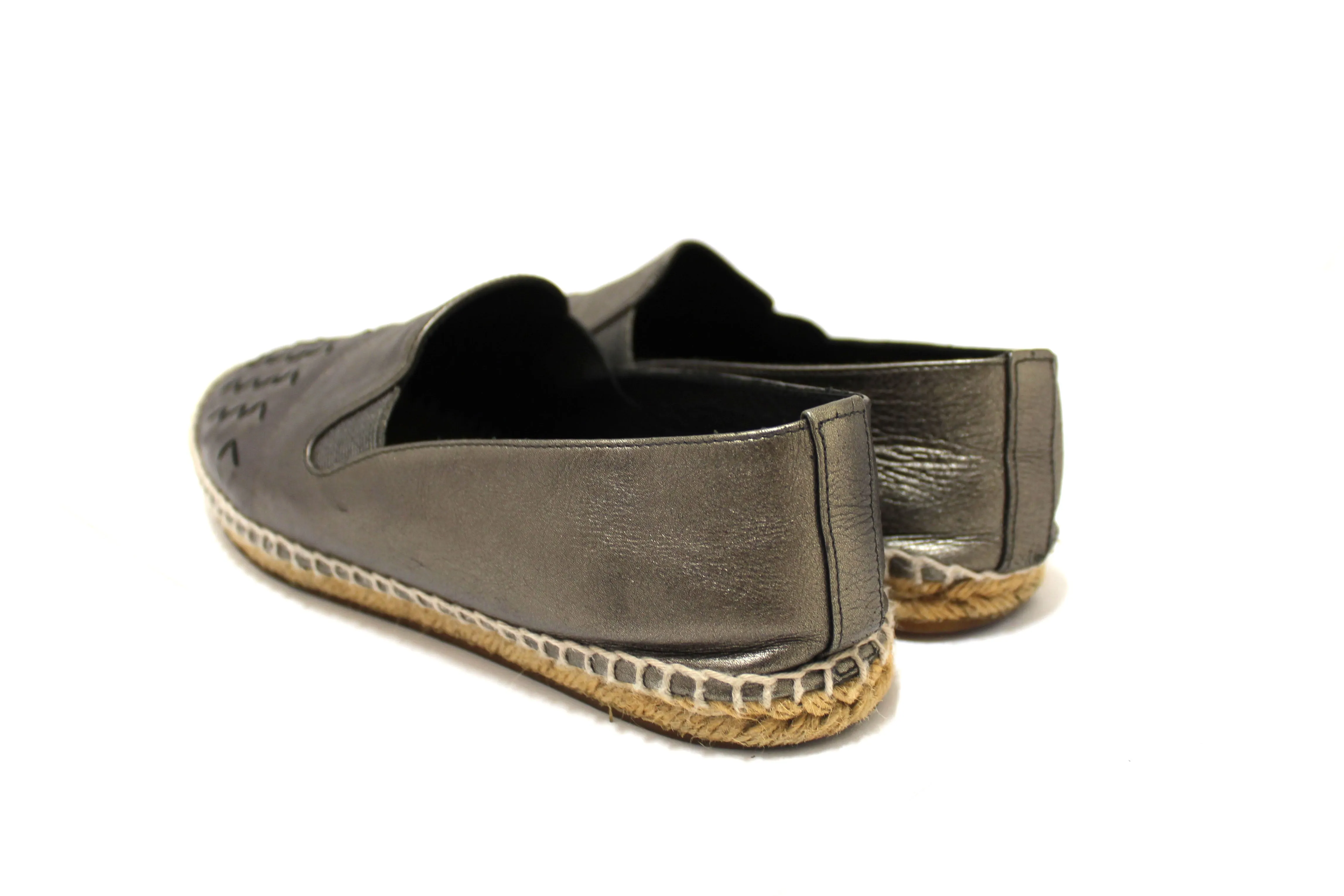 Bottega Veneta Metallic Intrecciato Leather Slip On Espadrille Flats Size 36