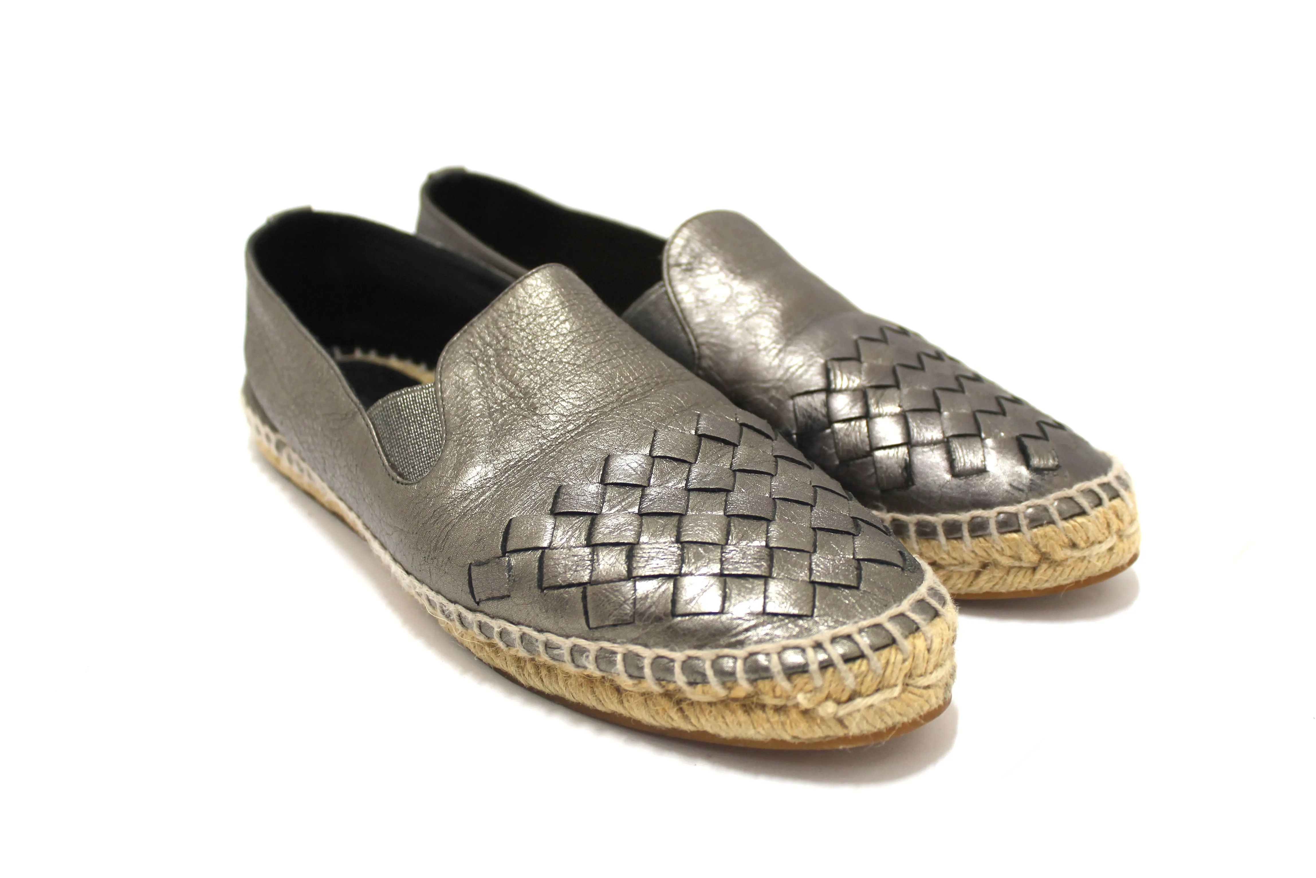 Bottega Veneta Metallic Intrecciato Leather Slip On Espadrille Flats Size 36