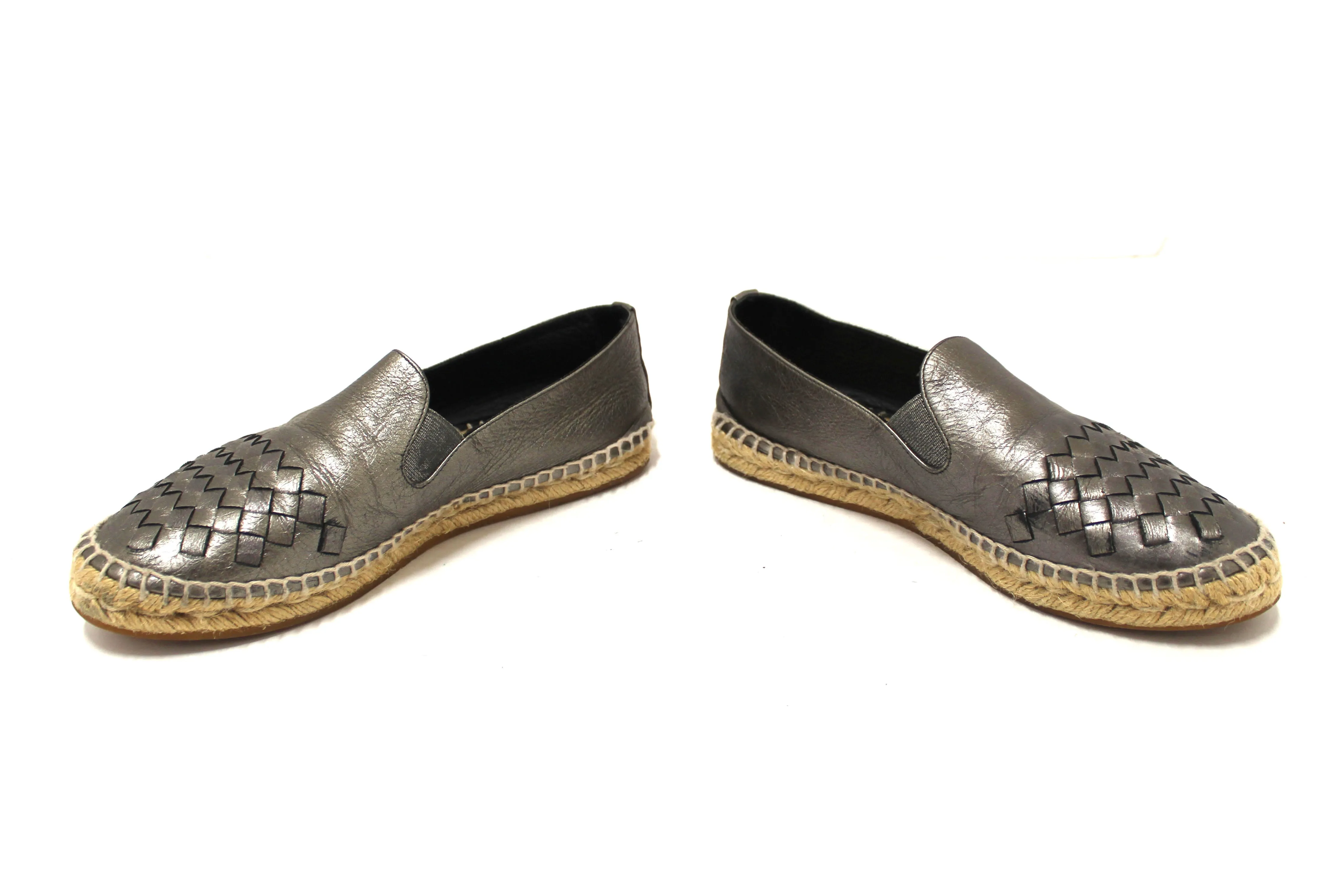 Bottega Veneta Metallic Intrecciato Leather Slip On Espadrille Flats Size 36