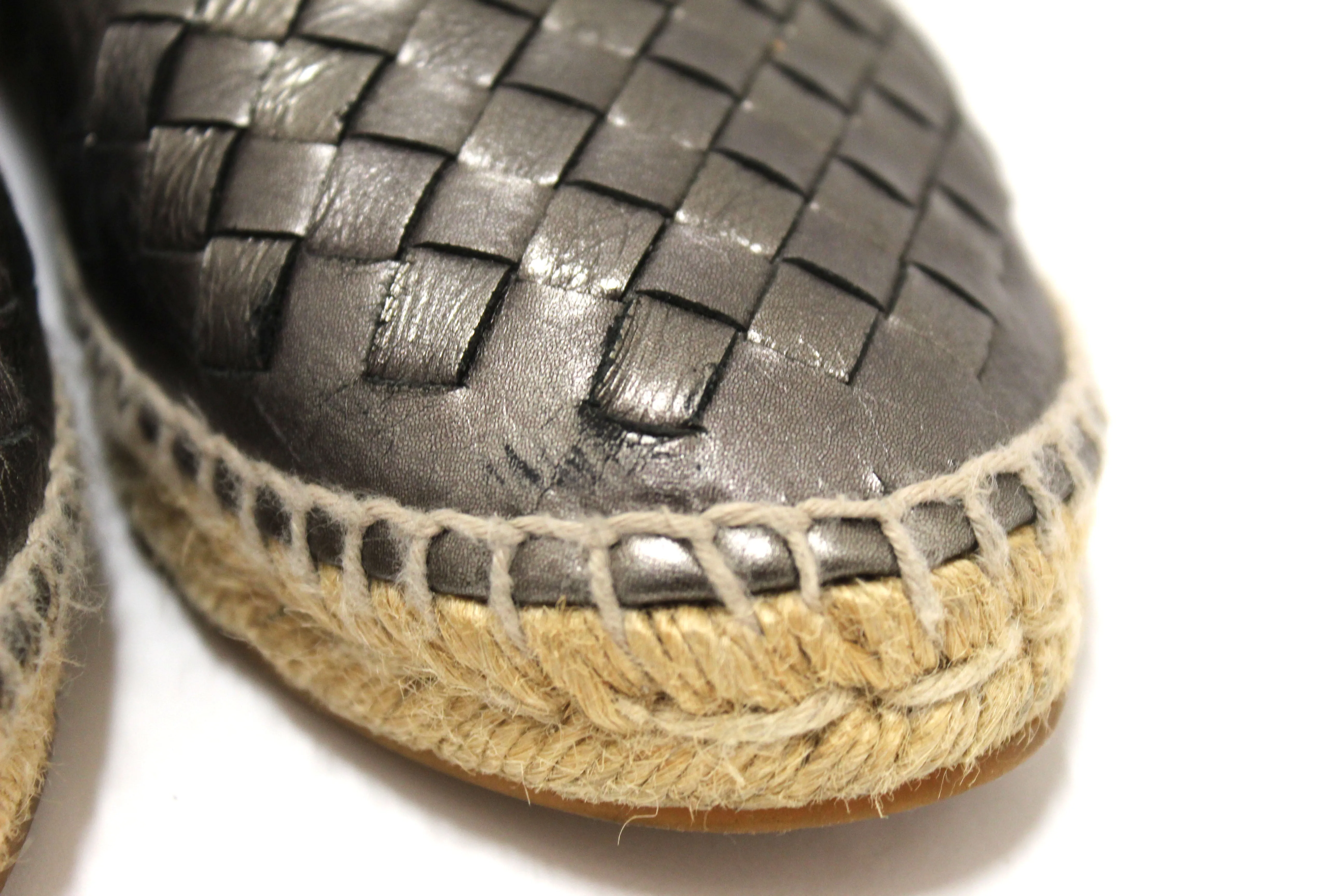 Bottega Veneta Metallic Intrecciato Leather Slip On Espadrille Flats Size 36