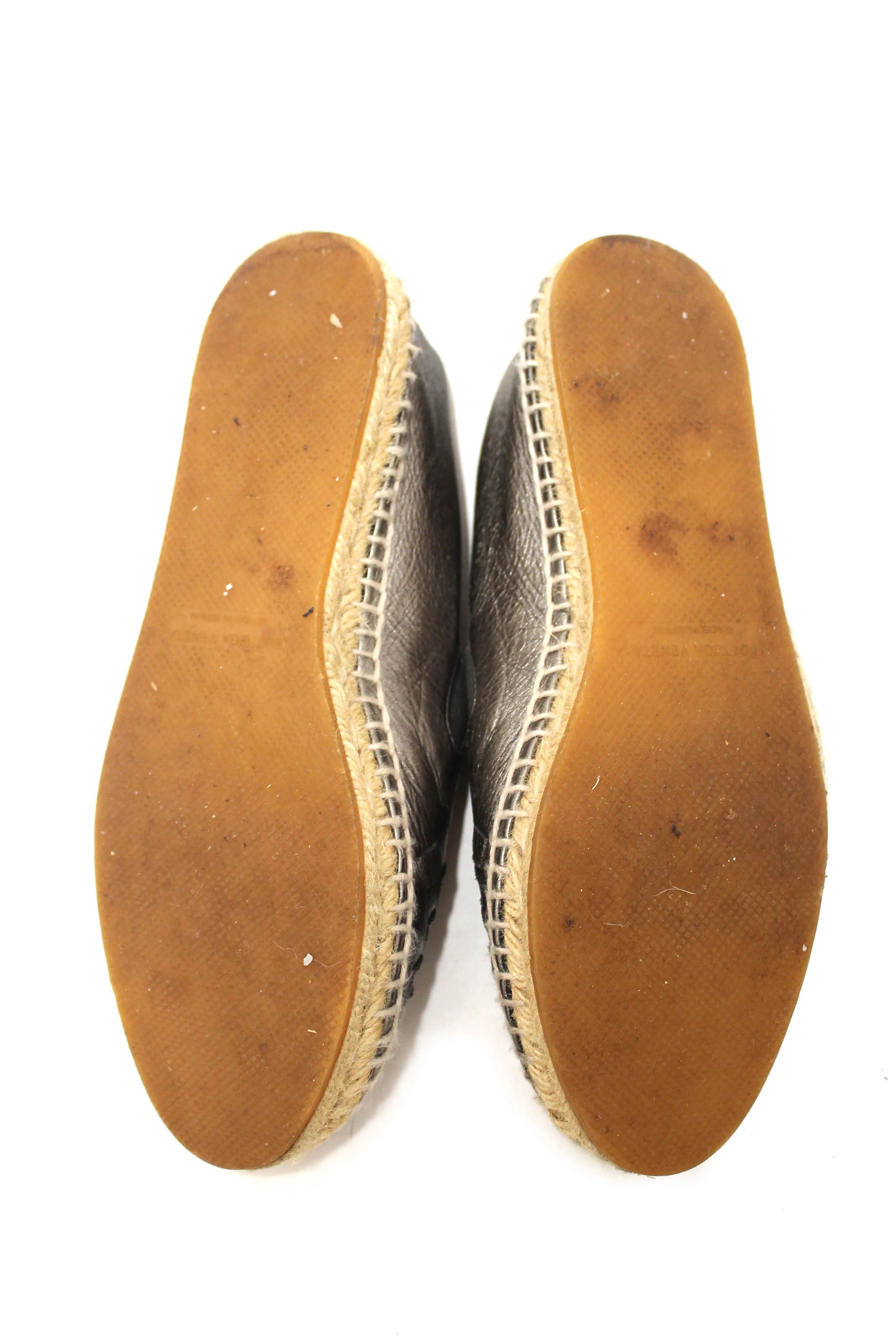 Bottega Veneta Metallic Intrecciato Leather Slip On Espadrille Flats Size 36