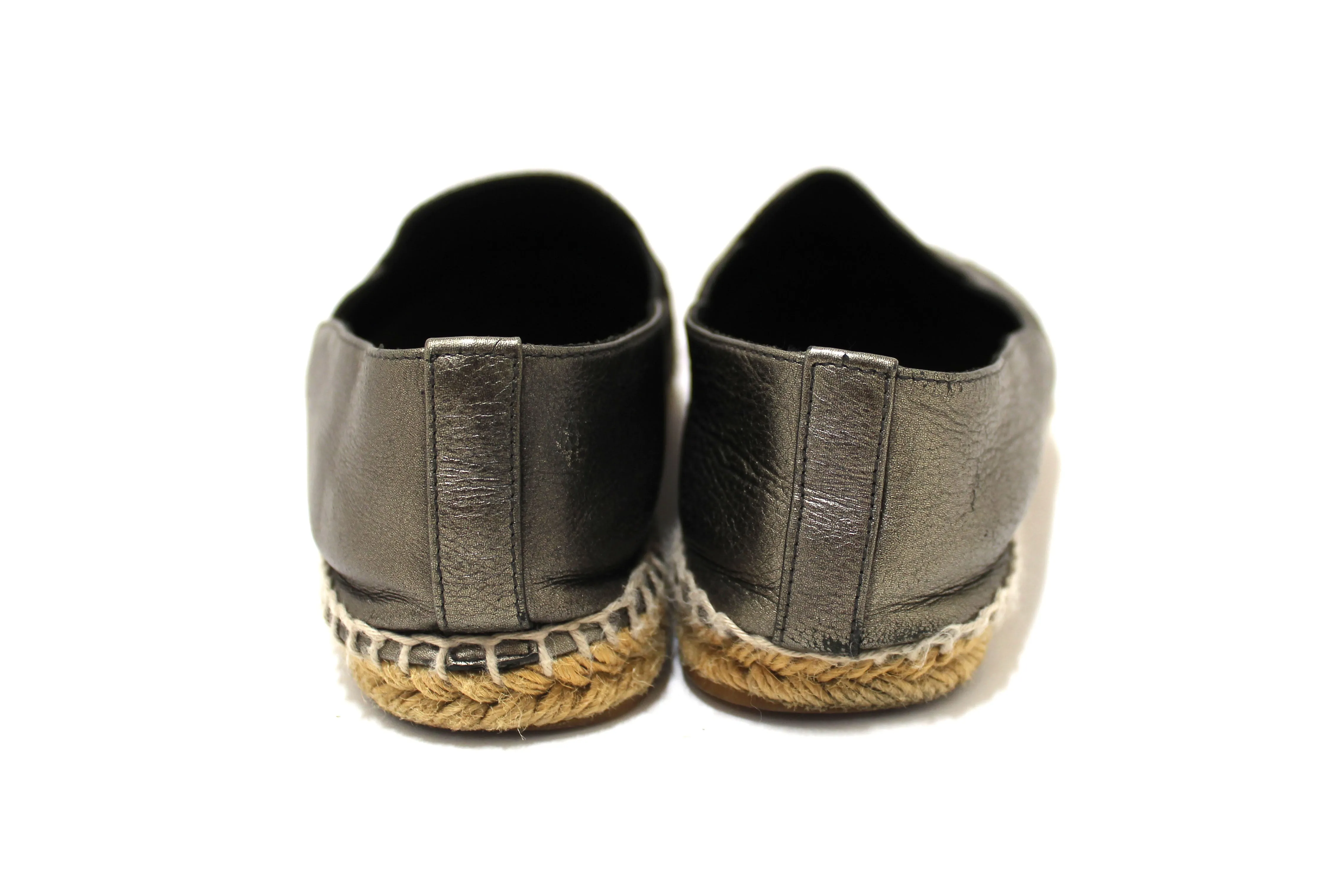 Bottega Veneta Metallic Intrecciato Leather Slip On Espadrille Flats Size 36