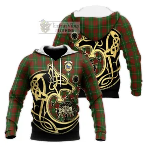 Bruce Hunting Tartan Knitted Hoodie with Family Crest Celtic Wolf Style