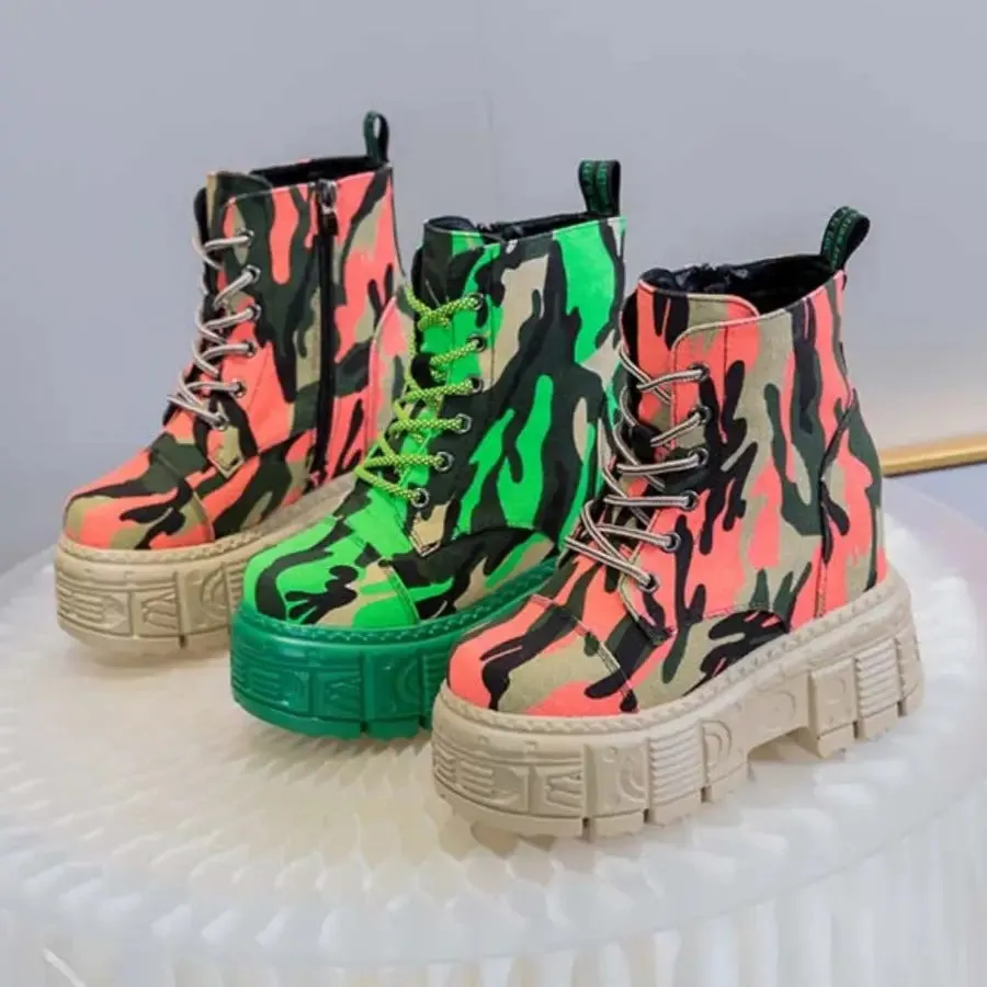Camouflage Mixed Colors Platform Boots
