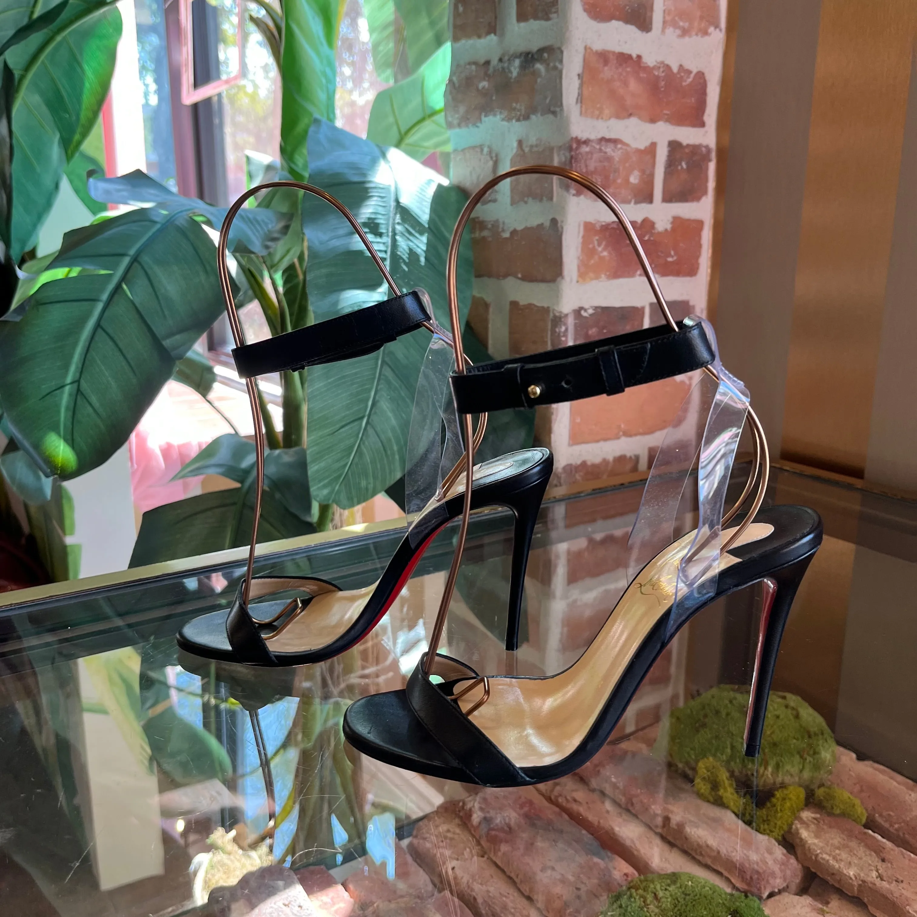 CHRISTIAN LOUBOUTIN Black and Clear Ankle Strap Heels SZ 36