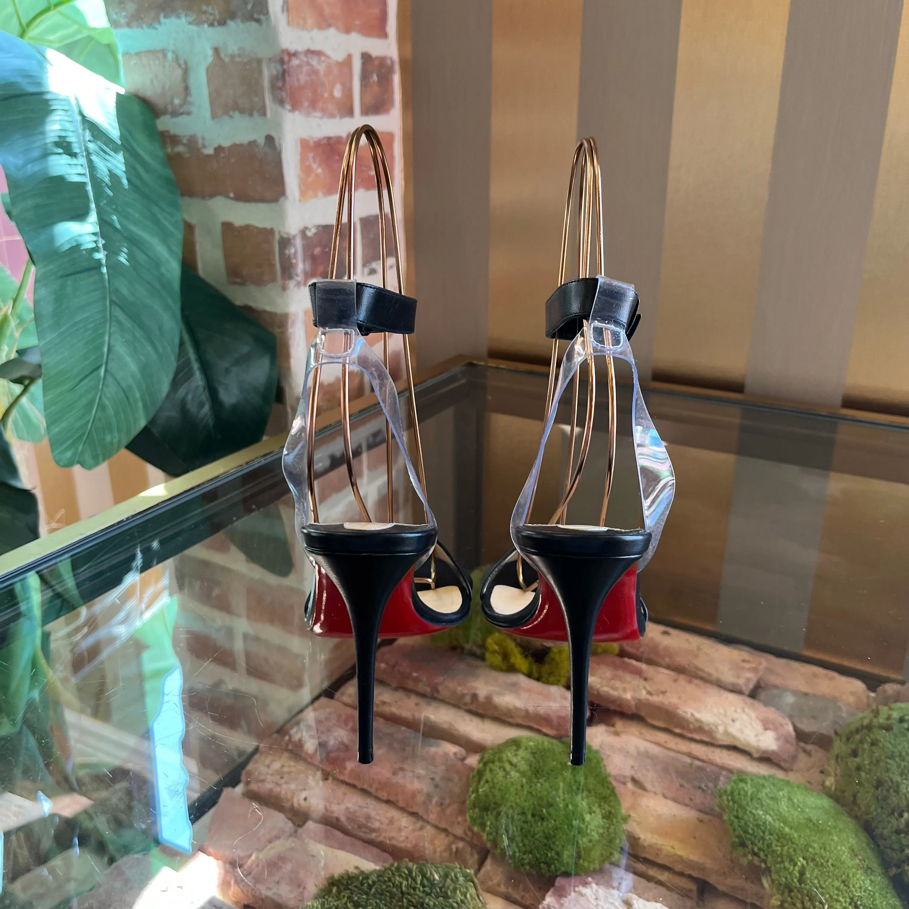 CHRISTIAN LOUBOUTIN Black and Clear Ankle Strap Heels SZ 36