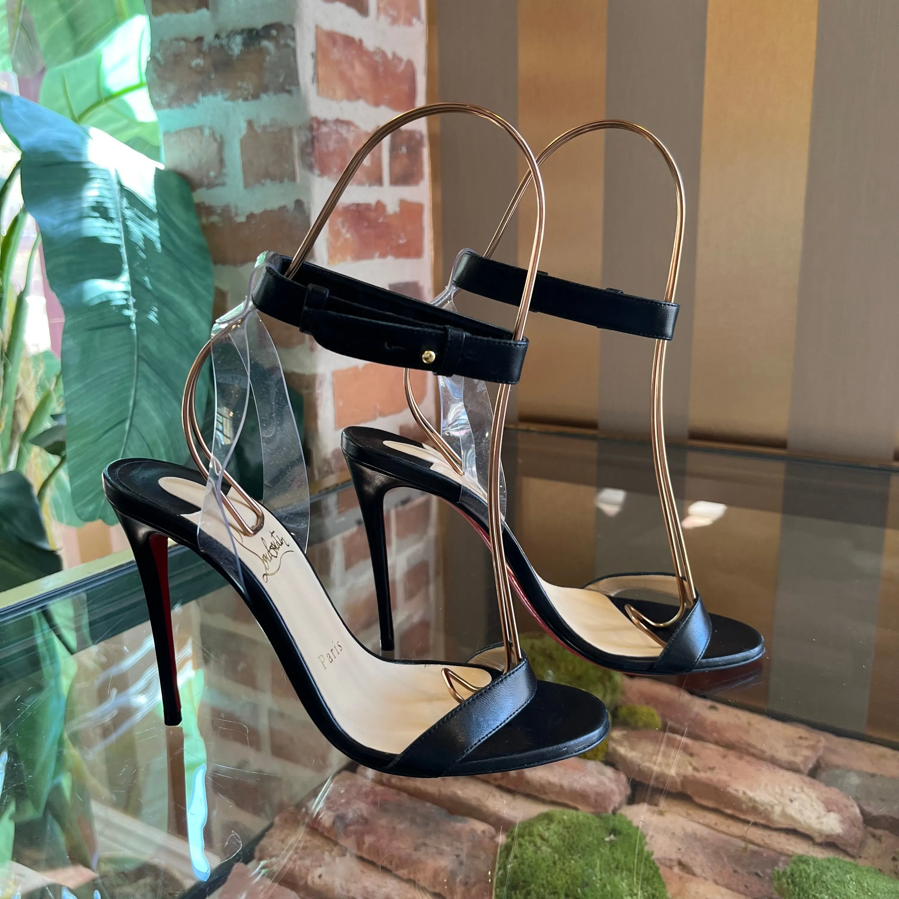 CHRISTIAN LOUBOUTIN Black and Clear Ankle Strap Heels SZ 36