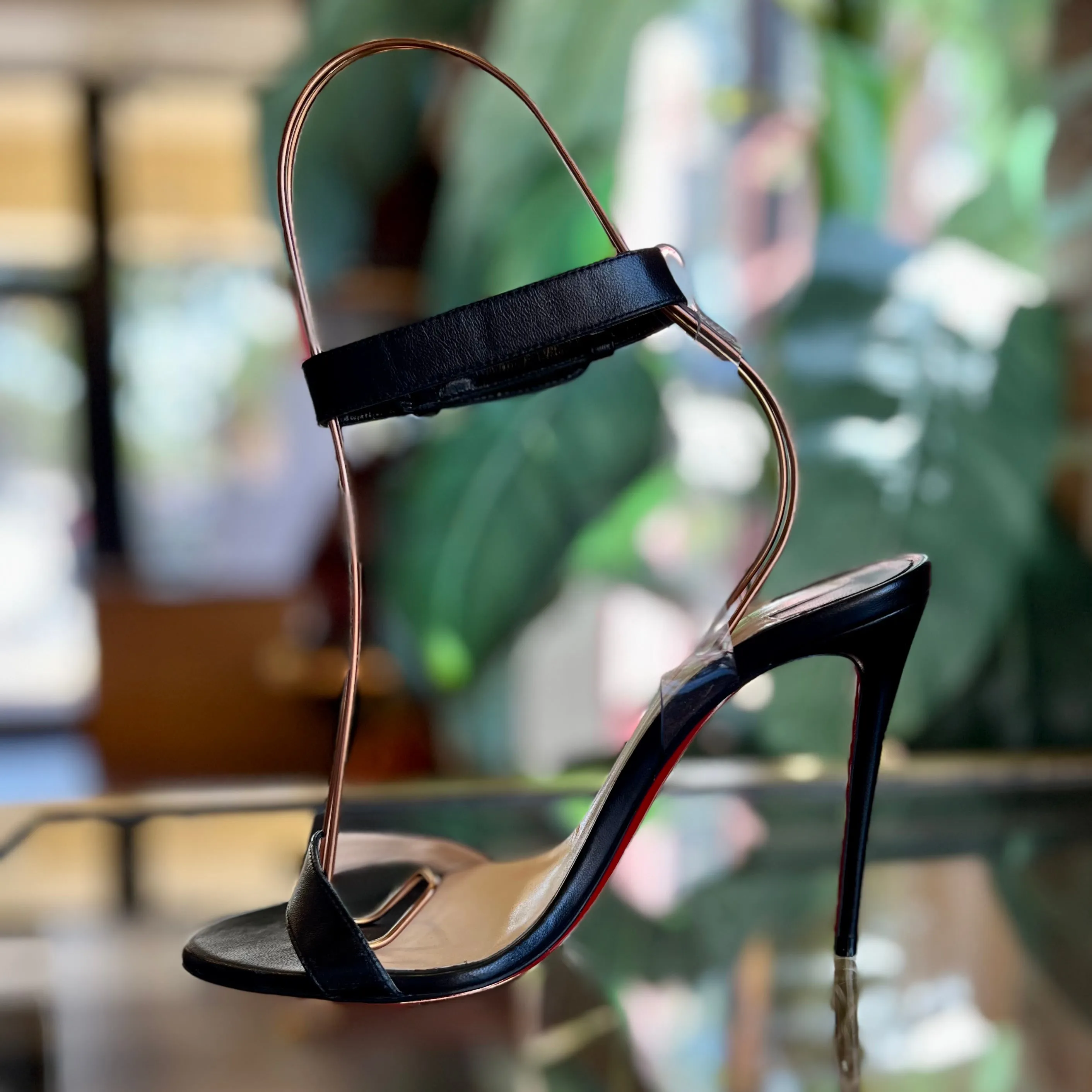 CHRISTIAN LOUBOUTIN Black and Clear Ankle Strap Heels SZ 36