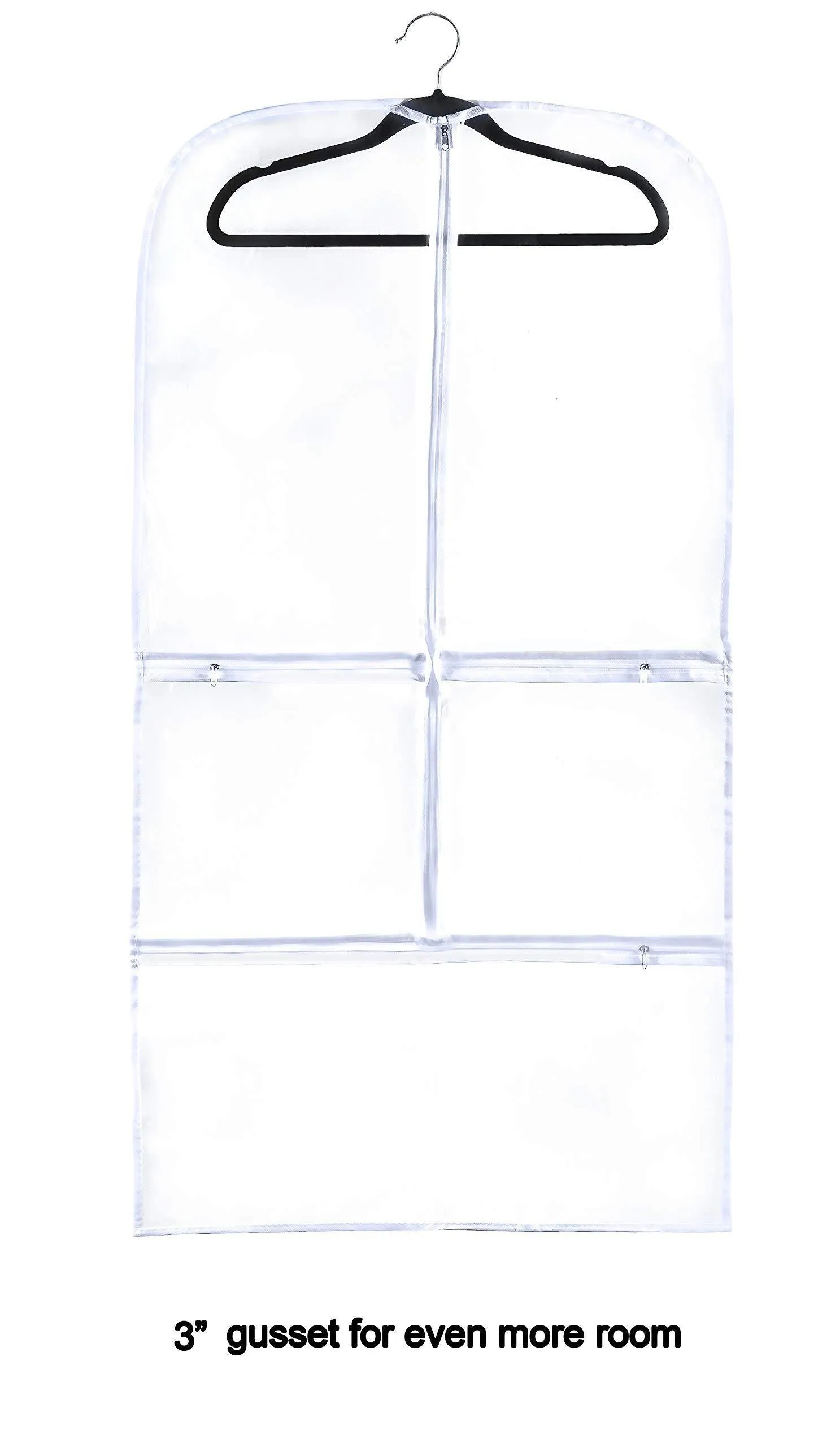 Clear Gusseted Suit Garment Bag 20 inch x 38 inch x 3 inch Dance, Dress, and Costumes Hanging Travel Storage for Clothes, Shoes, and Accessories Water-Resistant Organizer