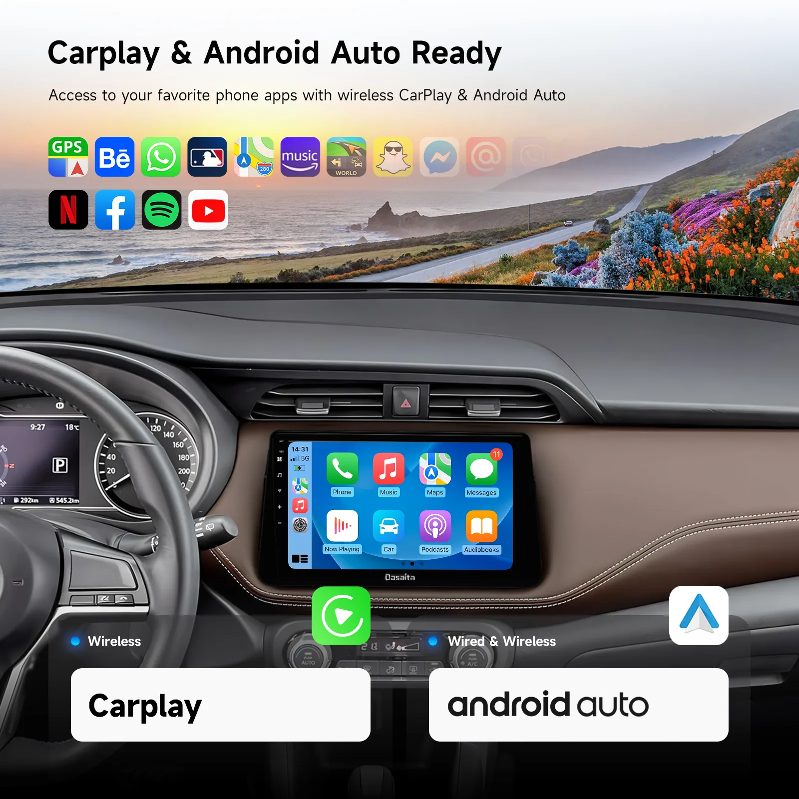 Dasaita Android13 Car Stereo for Nissan Kicks Micra 2016-2021 Wireless Carplay & Android Auto Car Radio| Qualcomm 665 | 10.2" QLED Screen | Wifi 4G LTE |6G 64G|DTS|GPS Navigation Head Unit| Optical Output