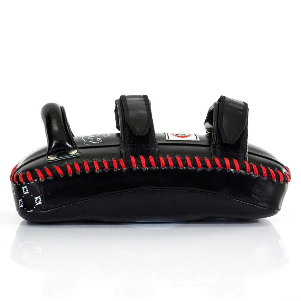 FAIRTEX KPLC2 SUPERIOR CURVED MUAY THAI BOXING MMA KICK PADS Size Standard Cowhide Leather Black Red
