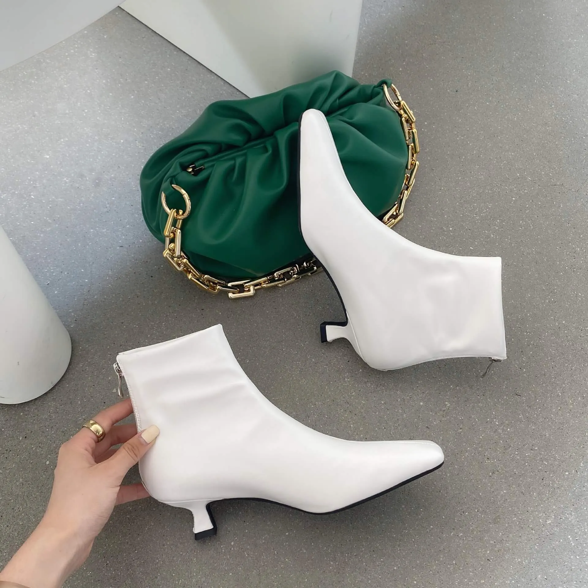 Fashion Leather Square Toe Low Heel Stretch Calf Boots