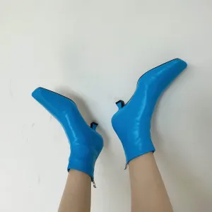 Fashion Leather Square Toe Low Heel Stretch Calf Boots