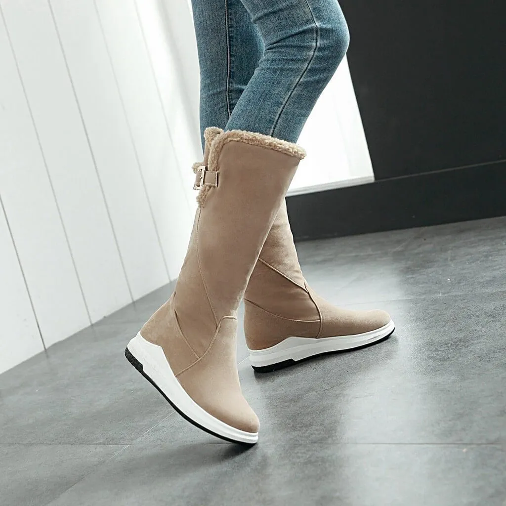 Flat Suede Round Toe Mid Calf Boots
