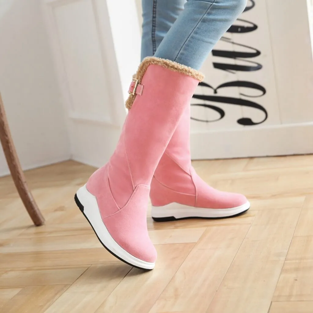 Flat Suede Round Toe Mid Calf Boots