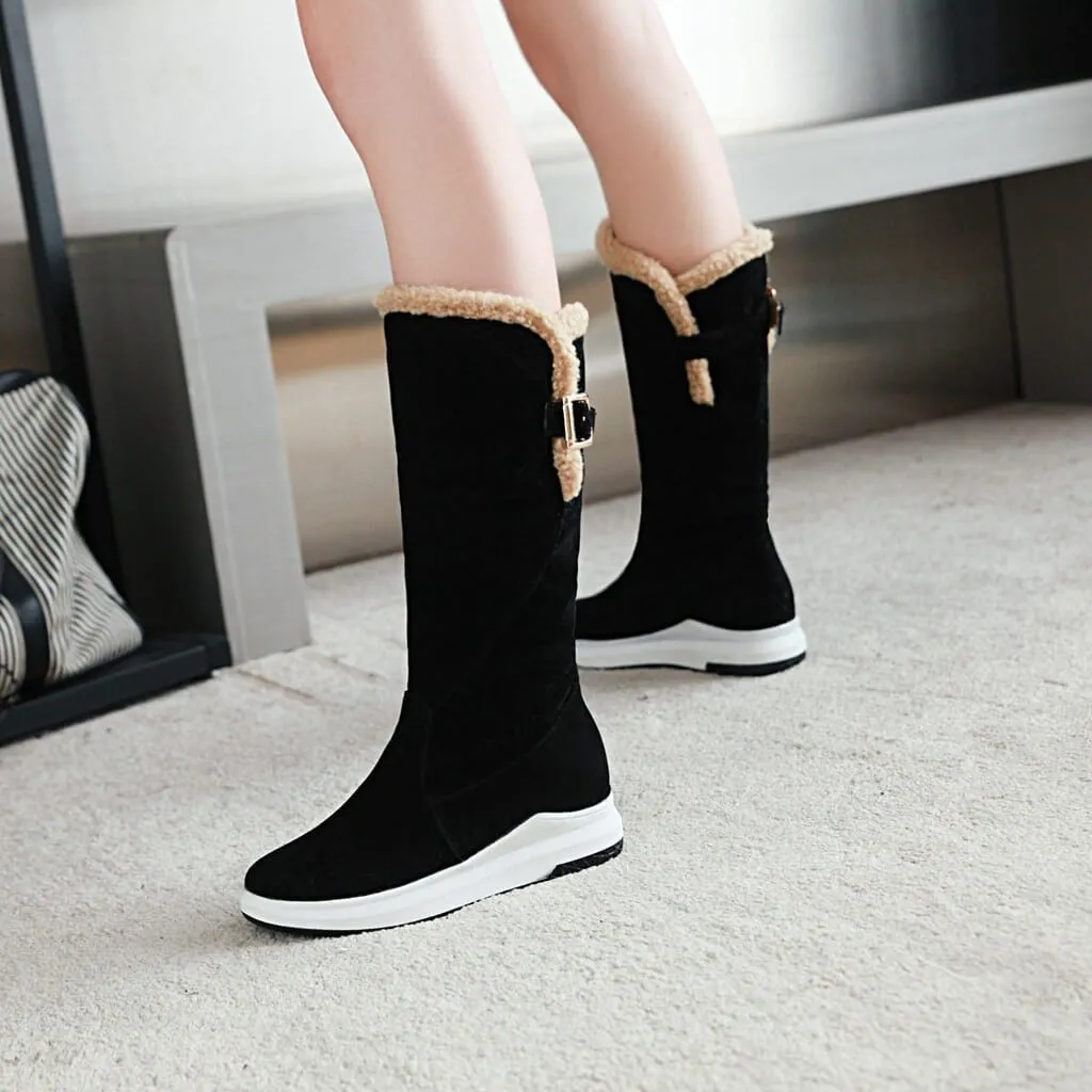 Flat Suede Round Toe Mid Calf Boots