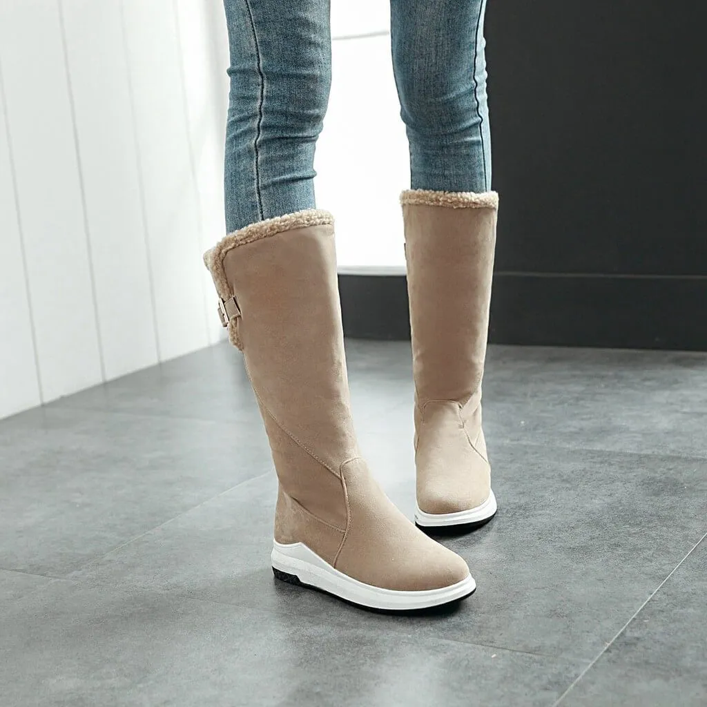 Flat Suede Round Toe Mid Calf Boots