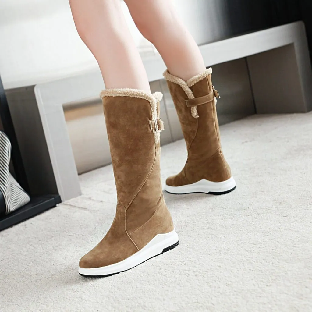 Flat Suede Round Toe Mid Calf Boots