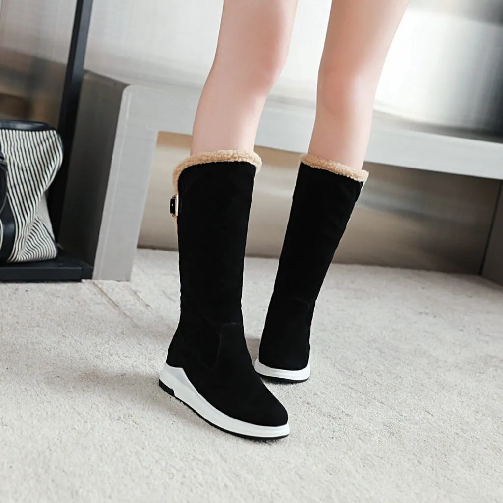 Flat Suede Round Toe Mid Calf Boots