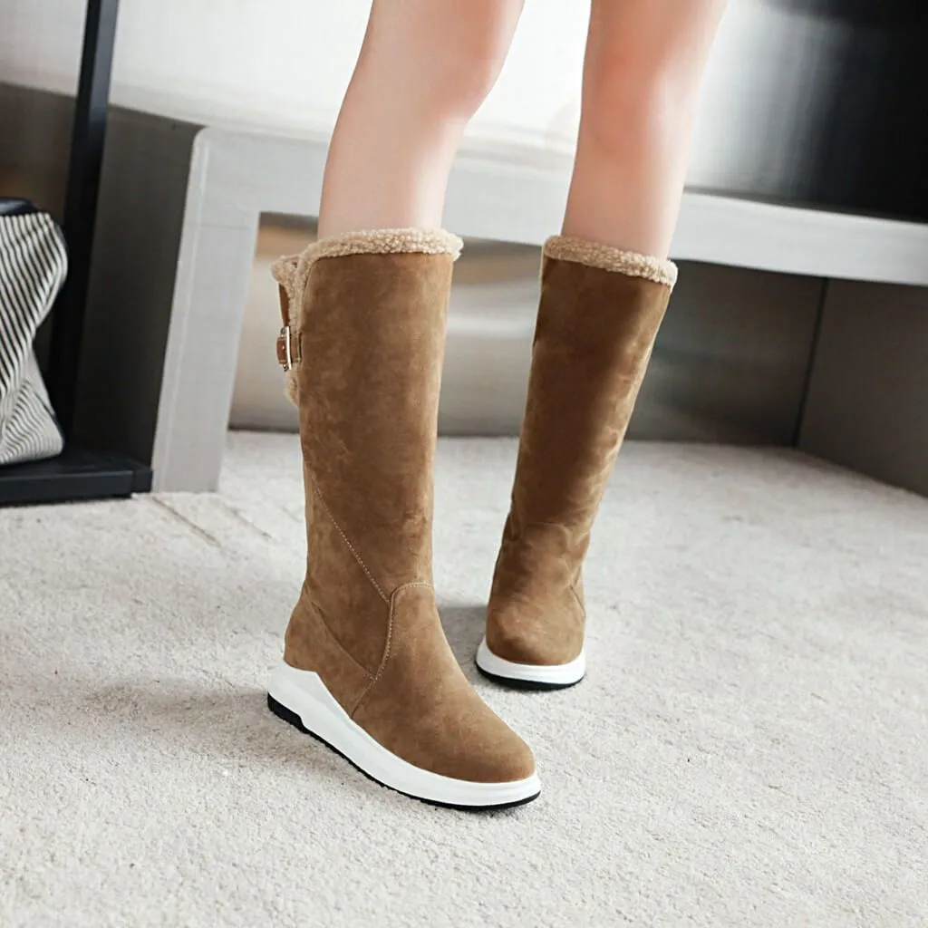 Flat Suede Round Toe Mid Calf Boots