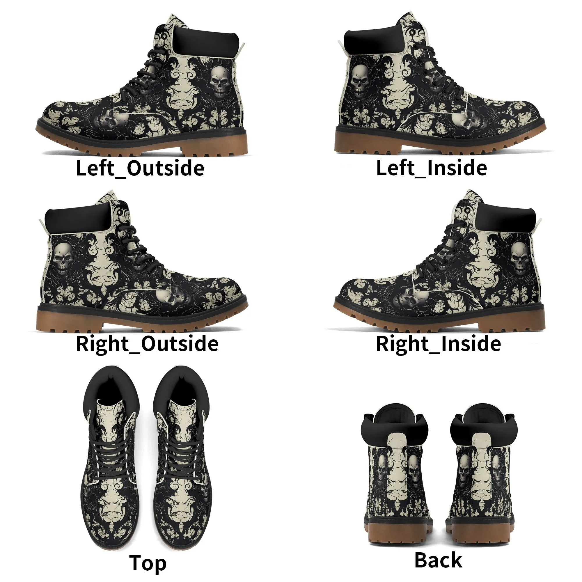 Gothic Black And White Leather Brown Outsole All Season Boots