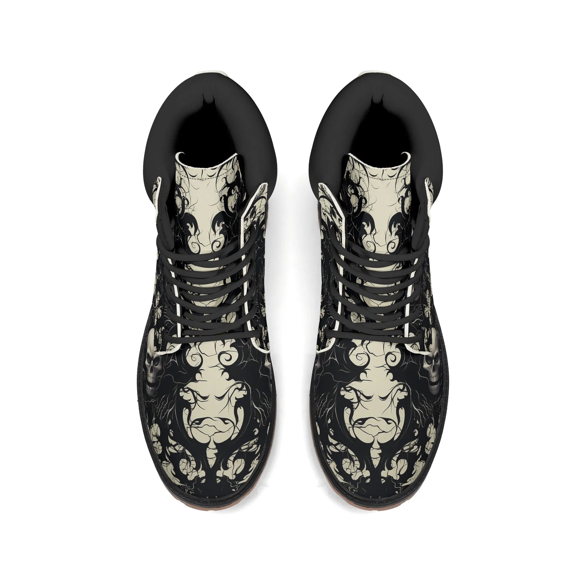 Gothic Black And White Leather Brown Outsole All Season Boots