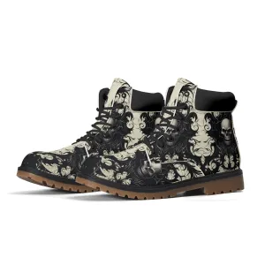 Gothic Black And White Leather Brown Outsole All Season Boots