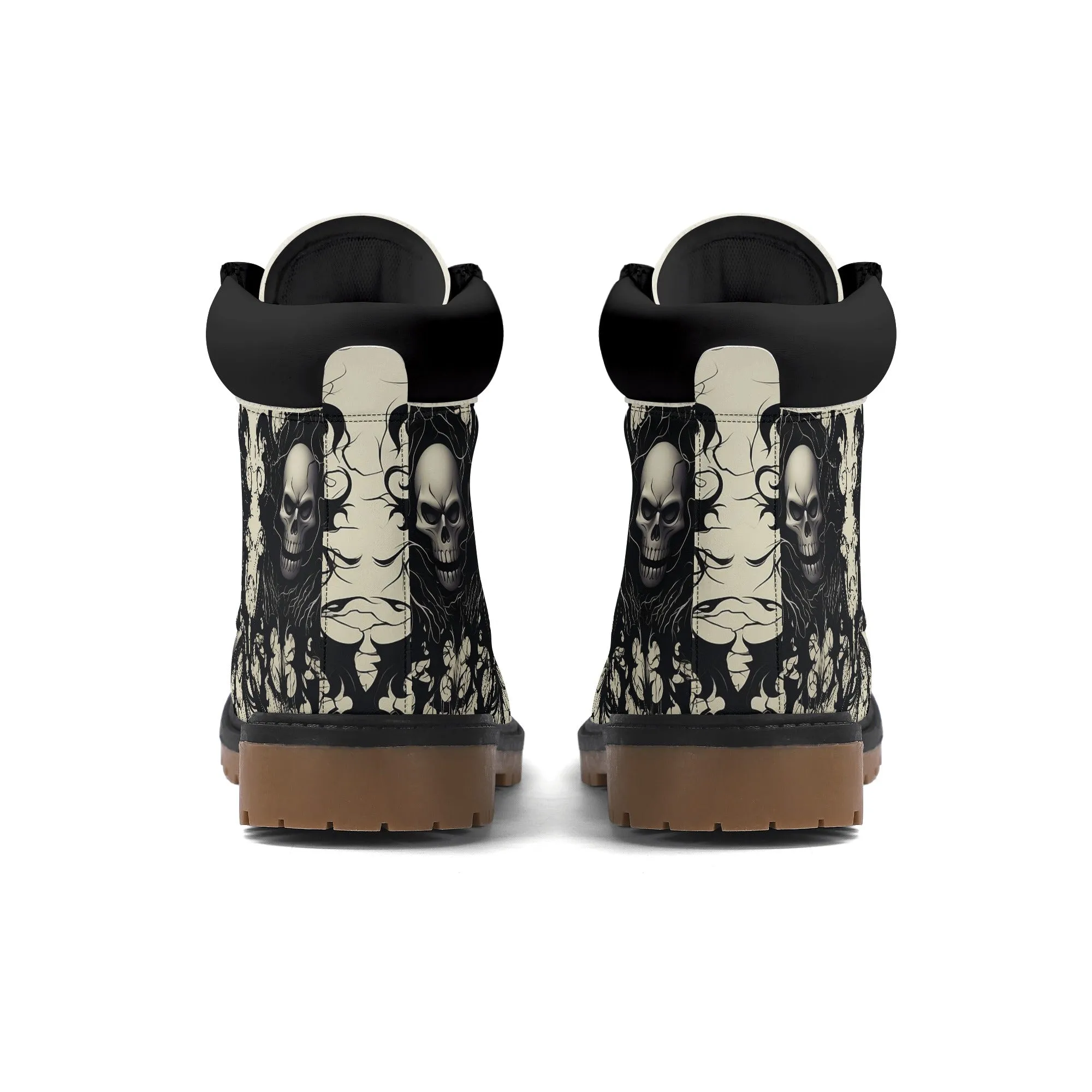 Gothic Black And White Leather Brown Outsole All Season Boots
