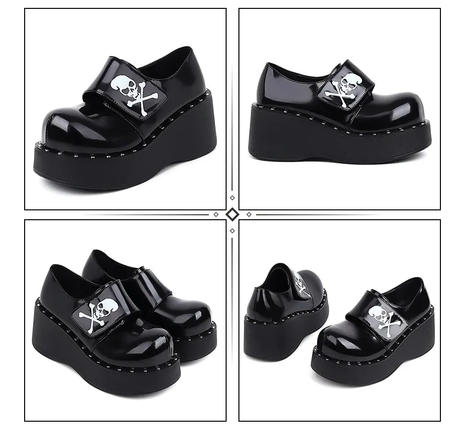 Gothic Skull Hook Loop Platform Shoes For Women