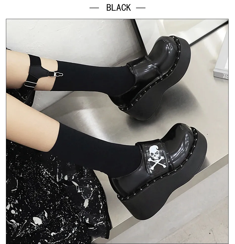 Gothic Skull Hook Loop Platform Shoes For Women