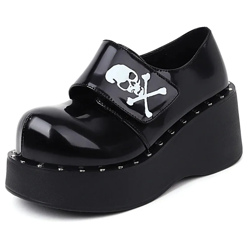 Gothic Skull Hook Loop Platform Shoes For Women