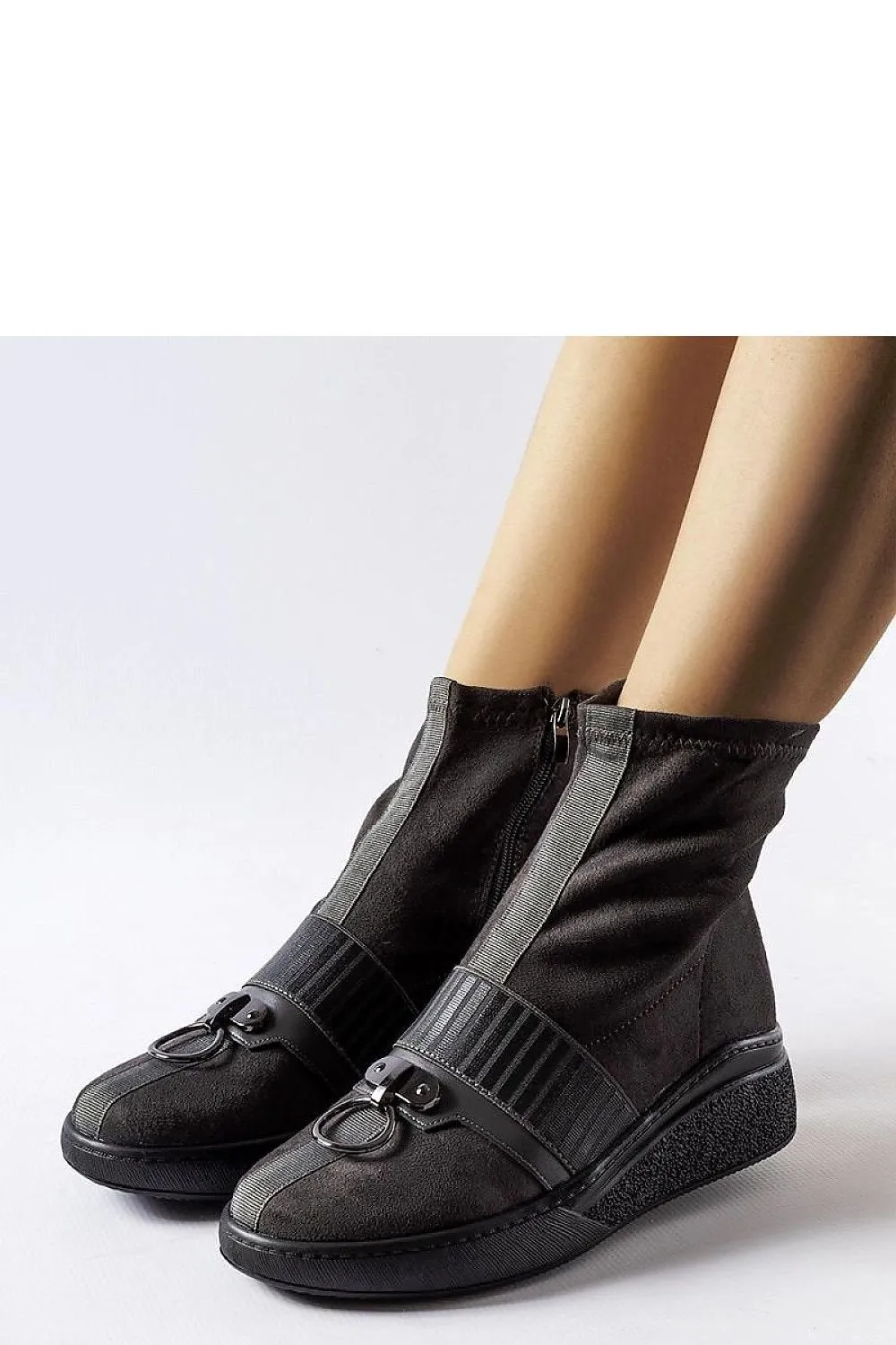 Gray sock-heeled boots