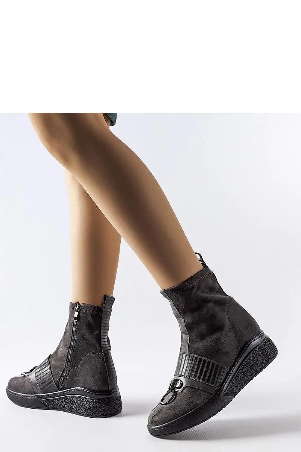 Gray sock-heeled boots