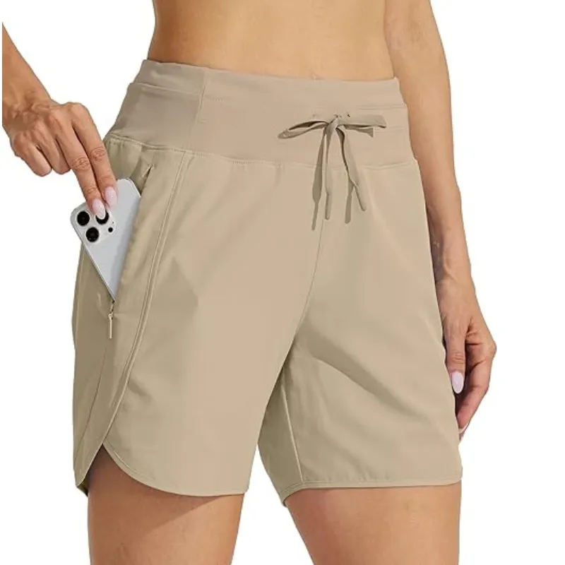 High Waisted Solid Print Shorts With Zipper Pockets
