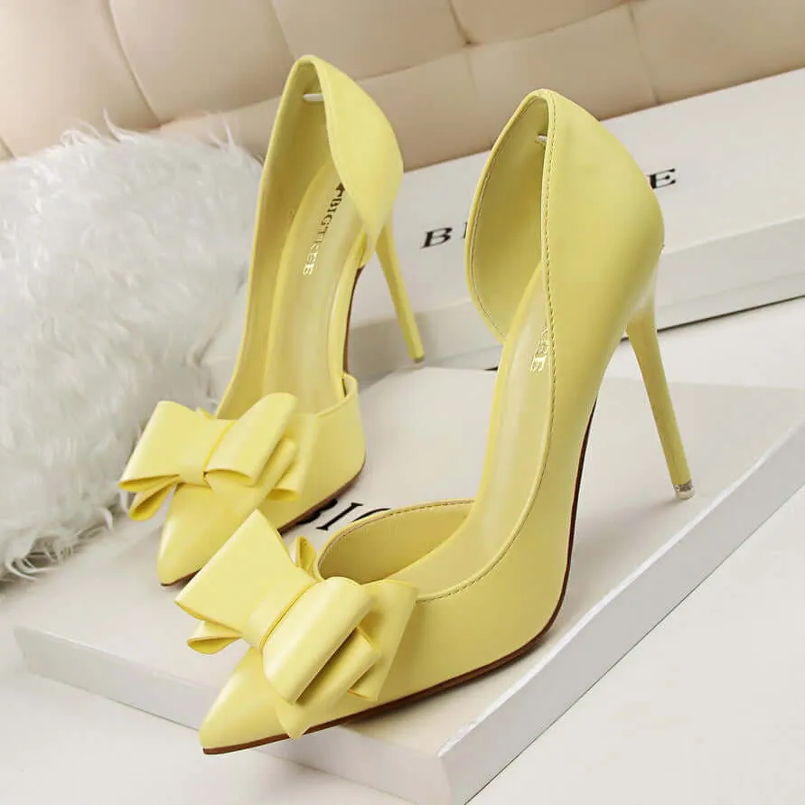 Korean version of the fashion show, sweet bow, high heel, stiletto shallow mouth, cutout shoes