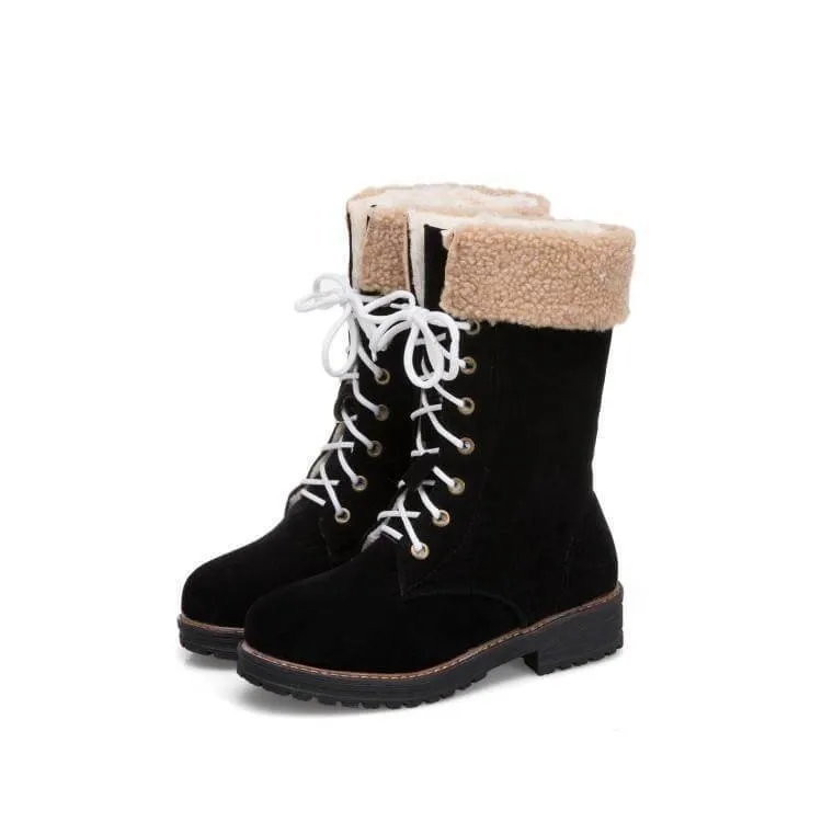 Lace Up Chunky Heel Suede Calf Boots