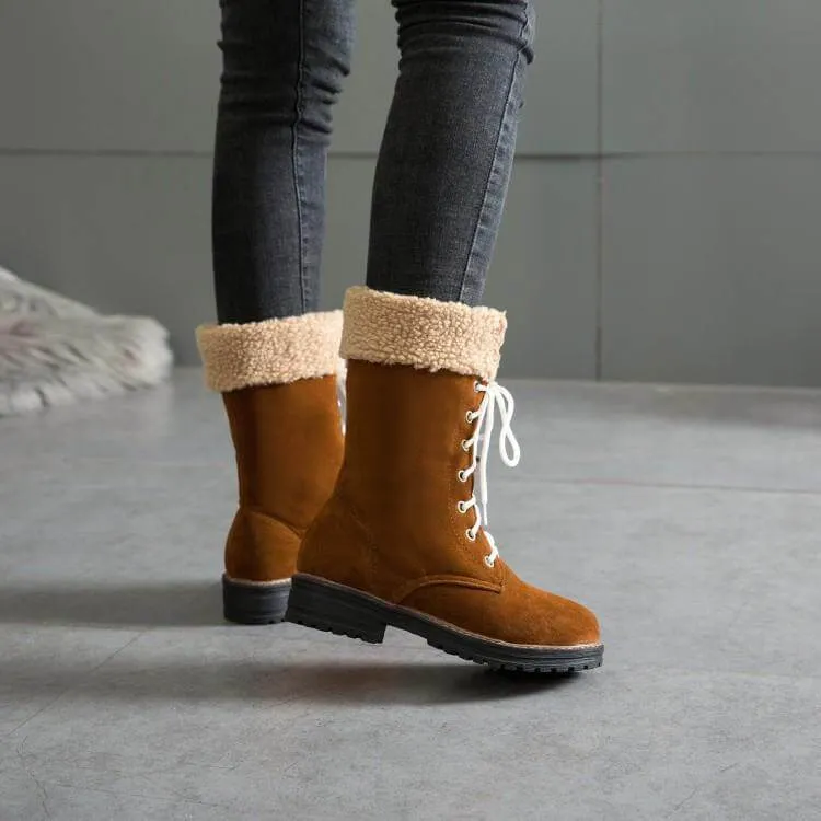 Lace Up Chunky Heel Suede Calf Boots
