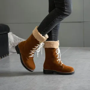 Lace Up Chunky Heel Suede Calf Boots