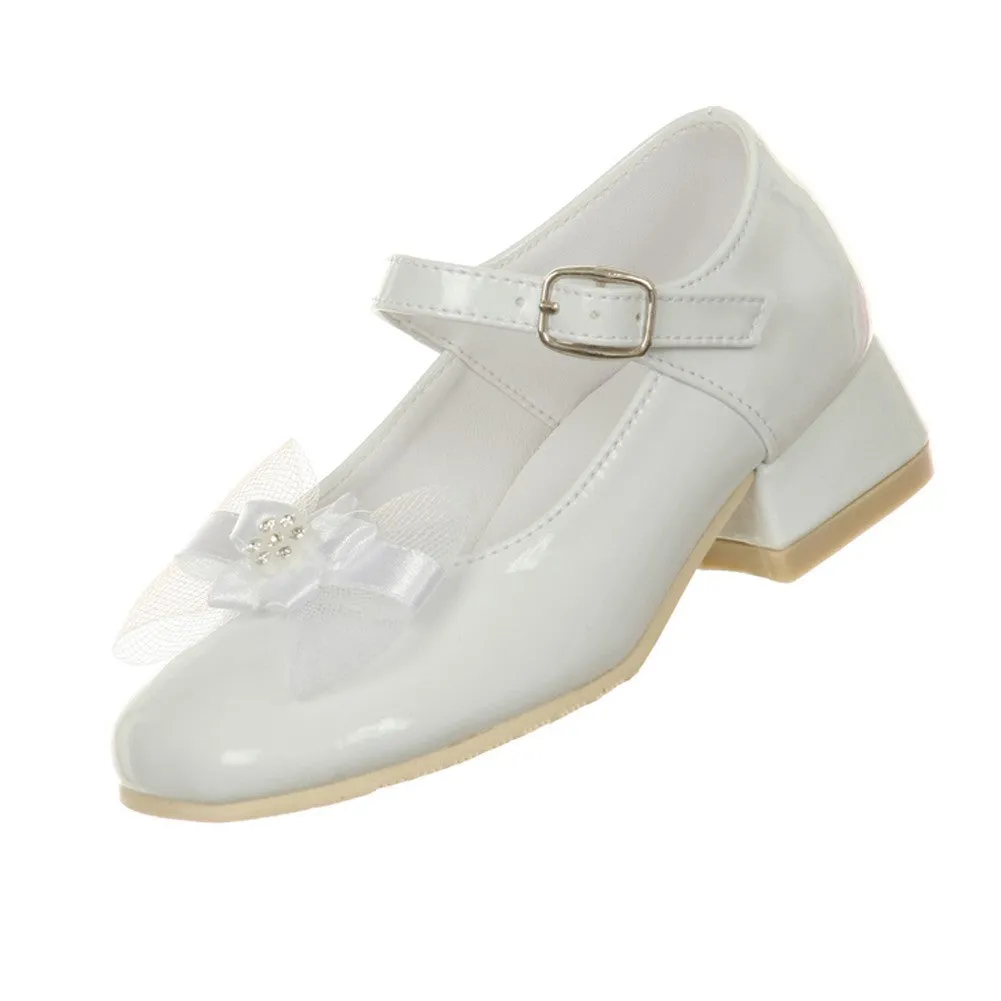 Little Girls White Patent Bow Glittery Stud Dress Shoes 6.5-10 Toddler
