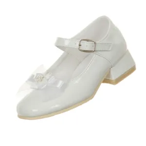 Little Girls White Patent Bow Glittery Stud Dress Shoes 6.5-10 Toddler