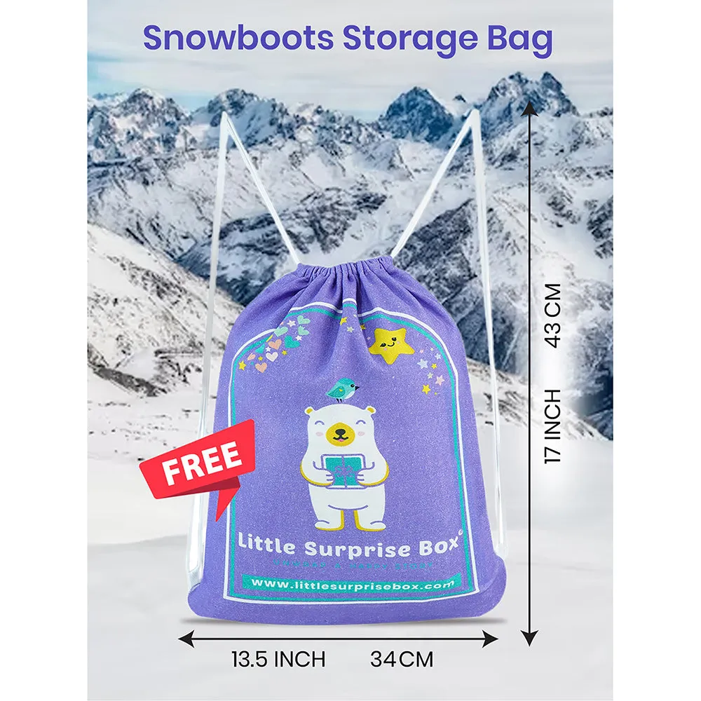 Little Surprise Box, Purple Rainbow Shine Waterproof Winter Snow Boots for Kids with Metal Cleats for Minus Degree Icy Terrains